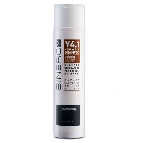  SINERGY Cosmetics  Reconstruction Shampoo Keratin  for Brittle Hair Y4.1, Atstatomasis plaukų šampūnas su keratinu, grūdų baltymais, 250ml