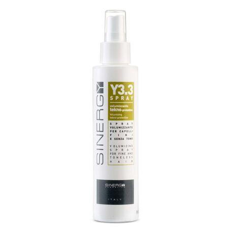 'SINERGY Cosmetics' Spray Volumizing For Fine And Toneless Hair Y3.3, Apimties suteikiantis plaukų purškiklis su grūdų, pieno, šilko baltymais, 150ml